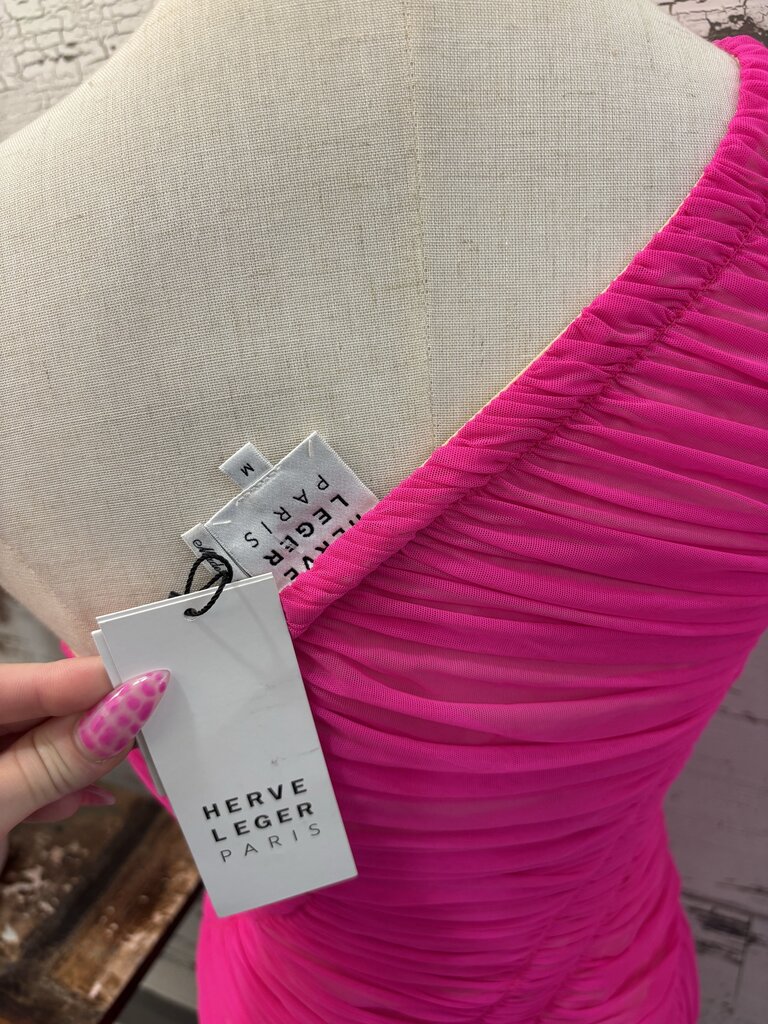 Herve Leger NWT Hot Pink One Shoulder Dress Size: Medium