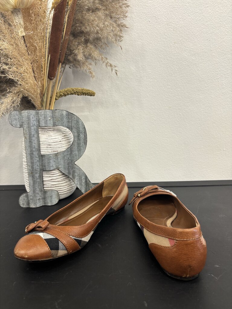 Burberry Nova Check Canvas and Leather Buckle Ballet Flats; Certificate of Authentication