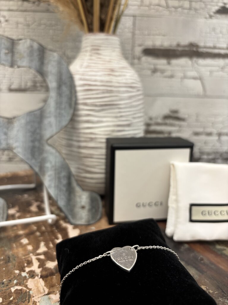 Gucci Heart Charm Sterling Silver Bracelet; Certificate of Authentication