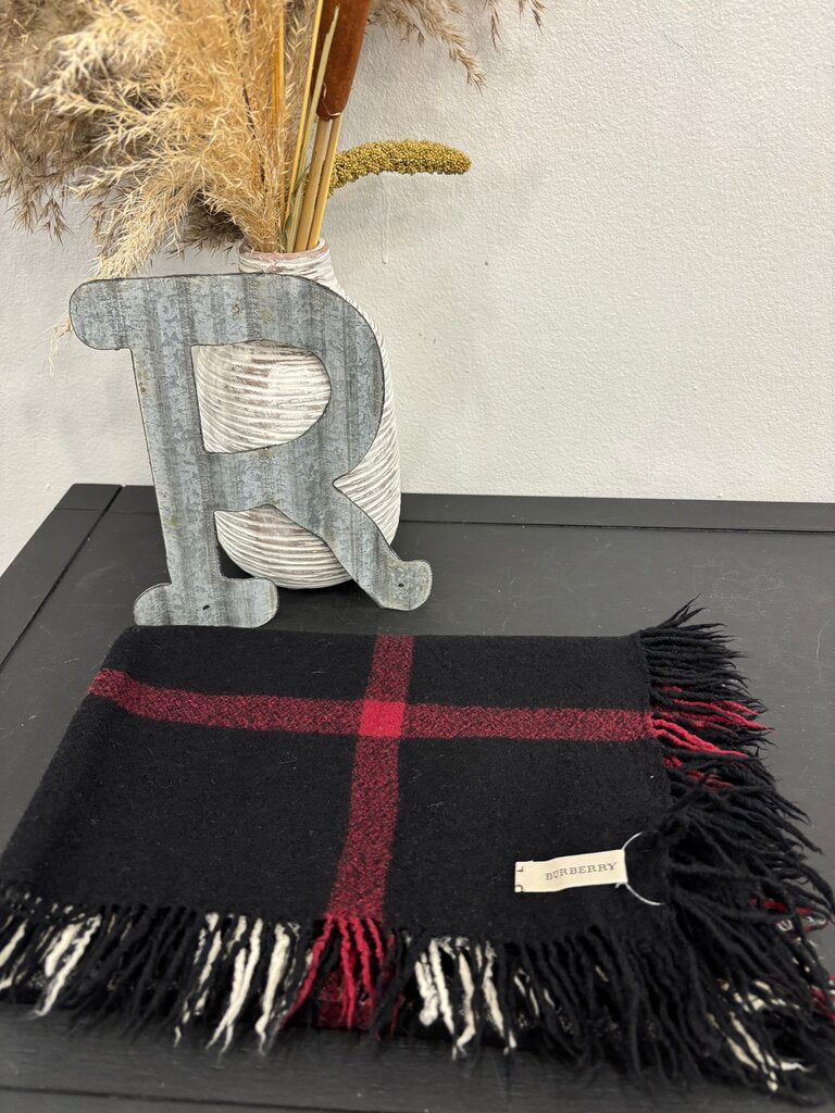 Burberry Black & Red Wool Scarf; Certificate of Authentication