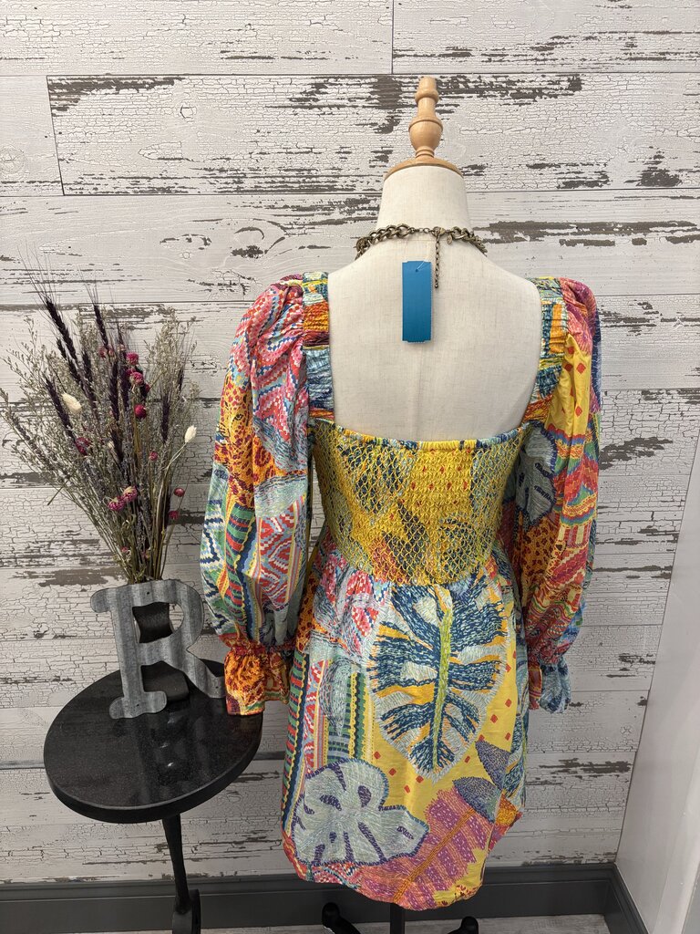 Farm Rio Summer Tapestry Long Sleeve Mini Dress