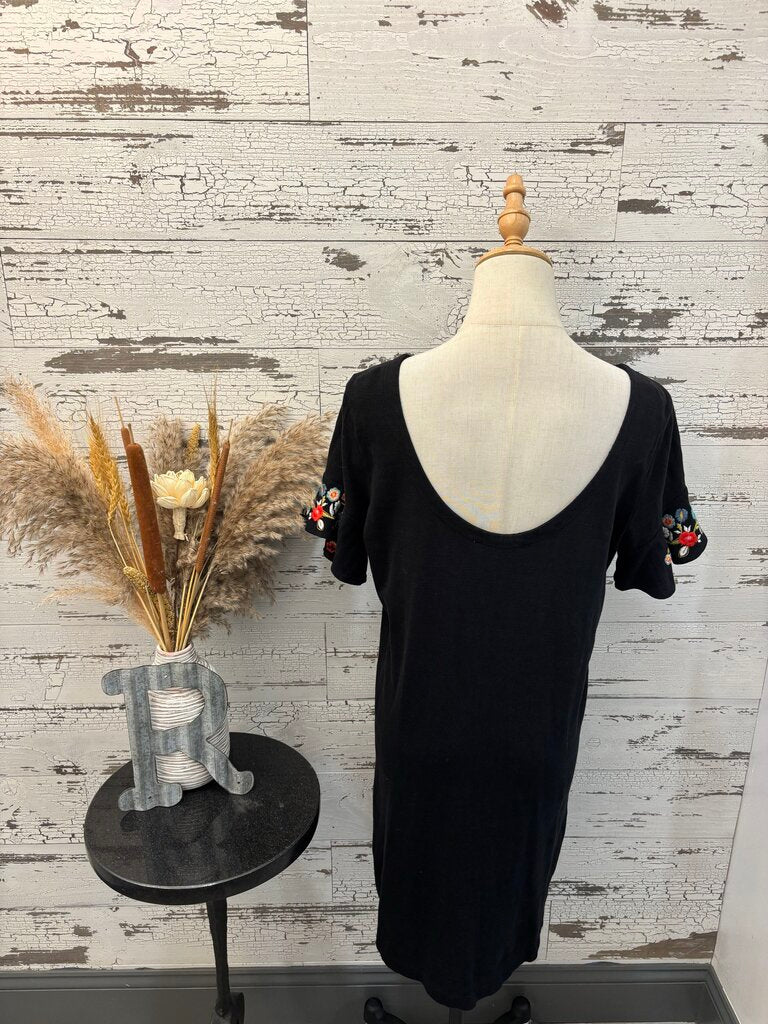 Loft Embroidered Sleeveless Black Dress
