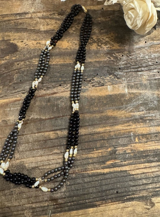 14K Gold Fresh Water Pearl Black Onyx Set