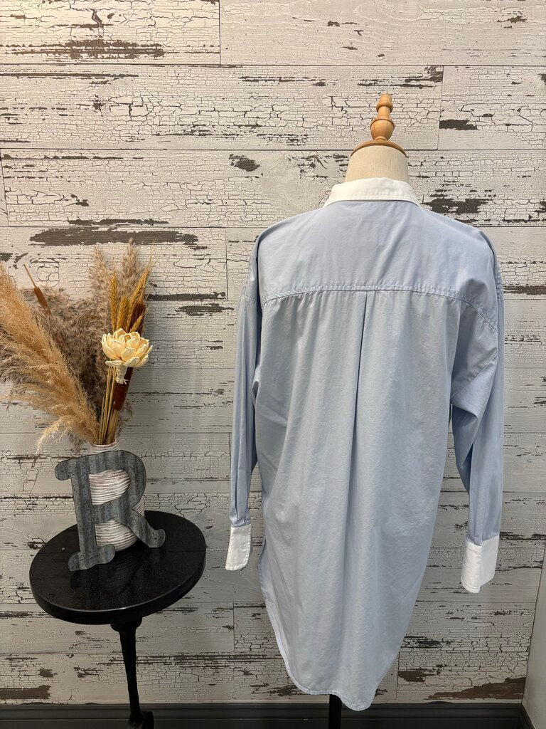 Maeve Collar Blue & White Button Up Top Size: S