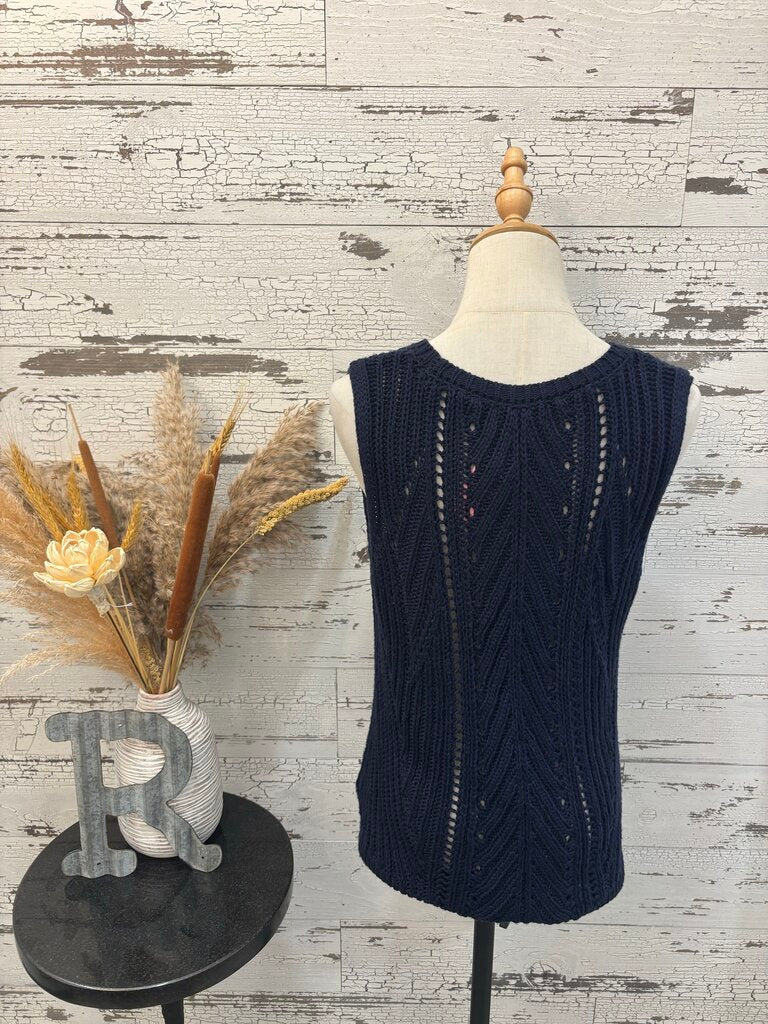 Halogen Cable Knit Navy Sleeveless Sweater