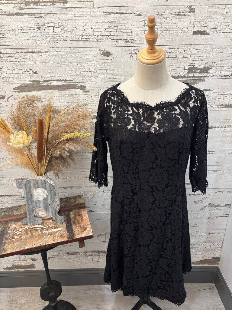 Eliza J Plus Layered Eyelet Black Dress