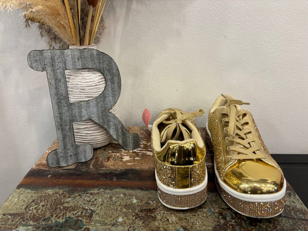 Uubaris Glitter Gold Sneakers Size: 9