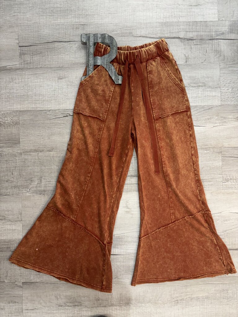 Zenana New Acid Washed Flare Hem Rust