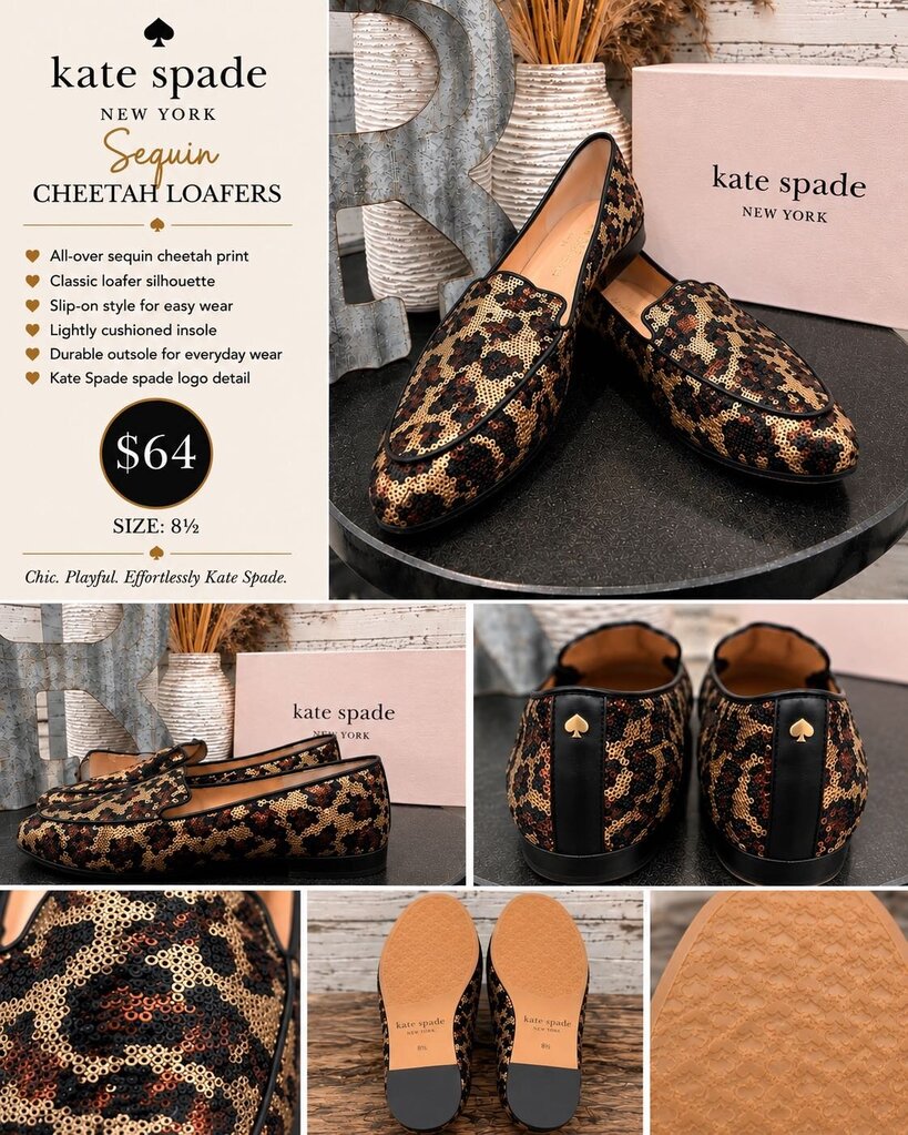 Kate Spade Sequin Cheetah Loafers Size: 8.5