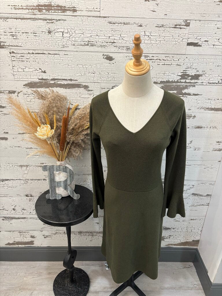 Ann Taylor Bell Sleeves Olive Green Dress