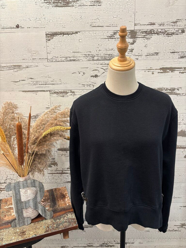 Debbi Harry Black Crewneck With Buckle Details