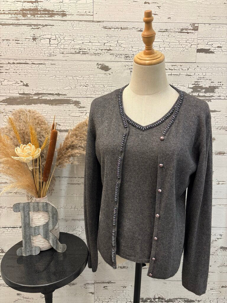 Laurel 2 Piece Set Gray Sweater Tank & Cardigan