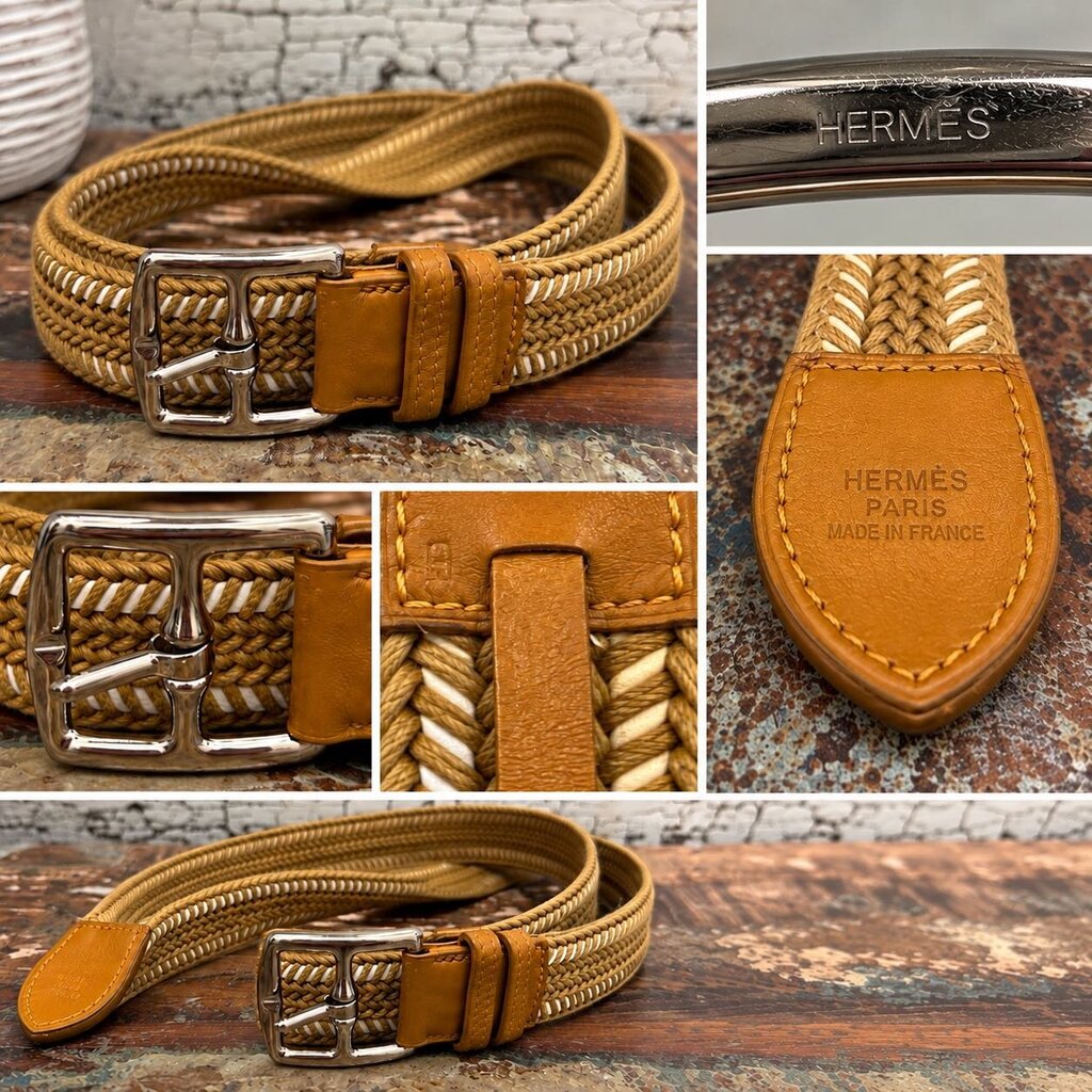 Hermes Canvas Etriviere Belt Authentic