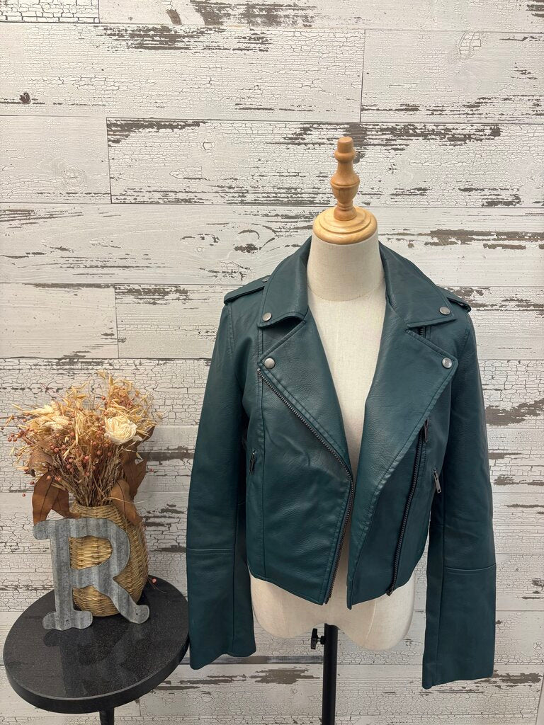 7 all man kind Faux Leather Green Coat