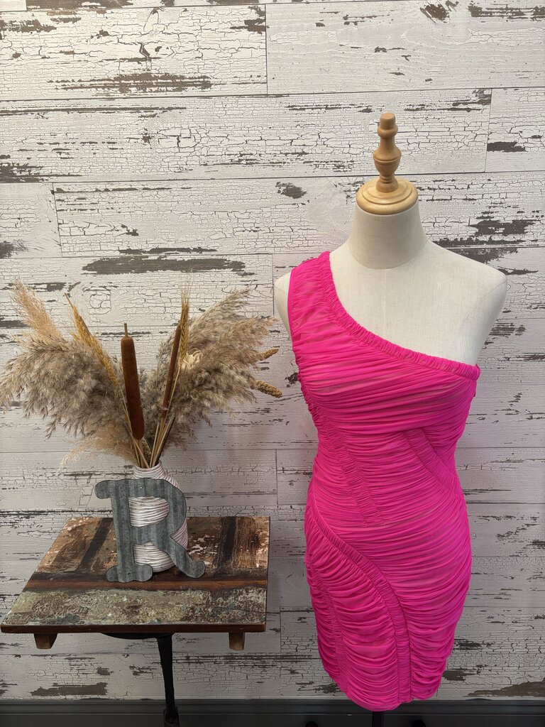 Herve Leger NWT Hot Pink One Shoulder Dress Size: Medium