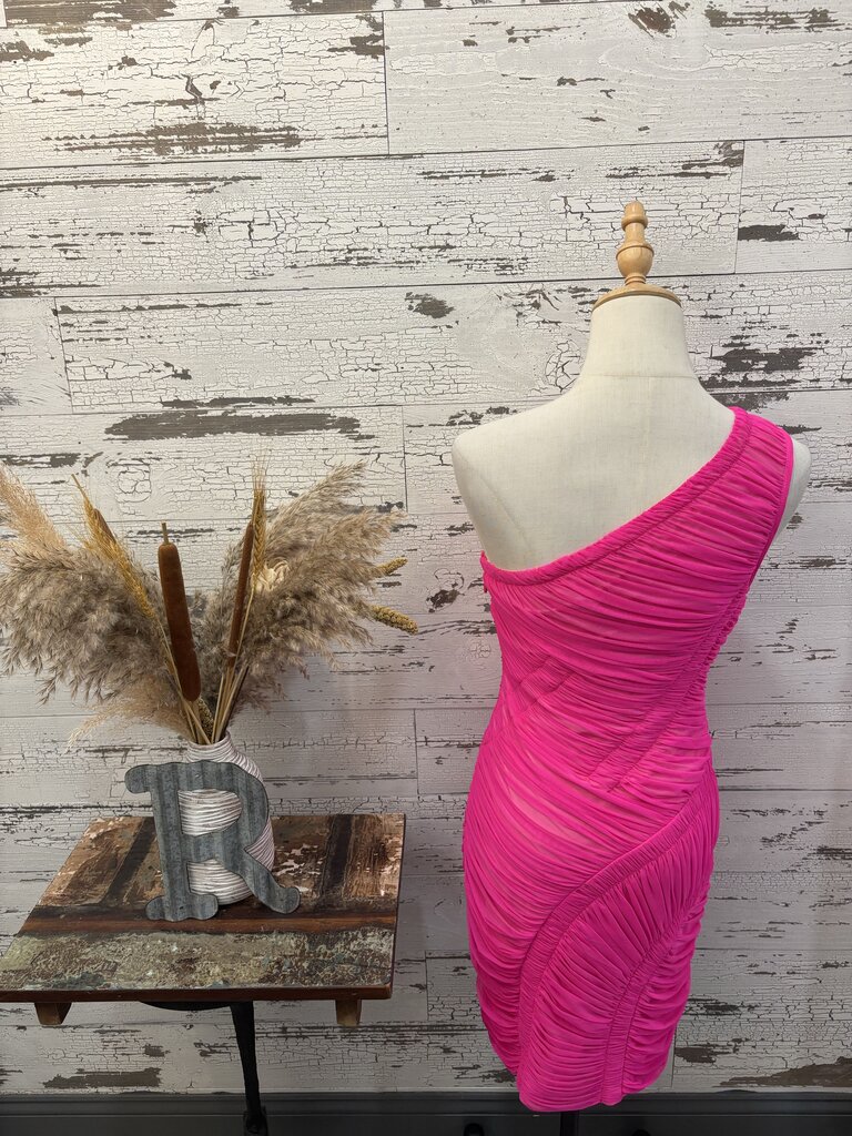 Herve Leger NWT Hot Pink One Shoulder Dress Size: Medium