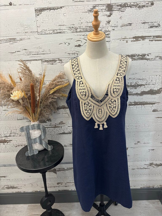 Lilly Pulitzer Navy Blue & Gold Dress Size: 16
