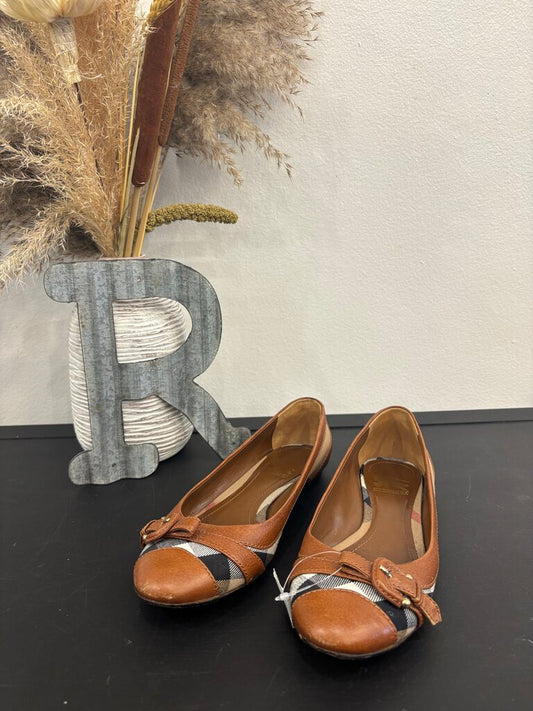 Burberry Nova Check Canvas and Leather Buckle Ballet Flats; Certificate of Authentication