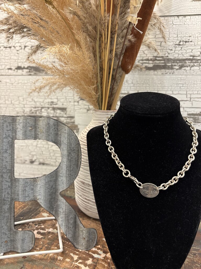 Tiffany & Co. Oval Tag Chain Link Choker Necklace; Certificate of Authentication