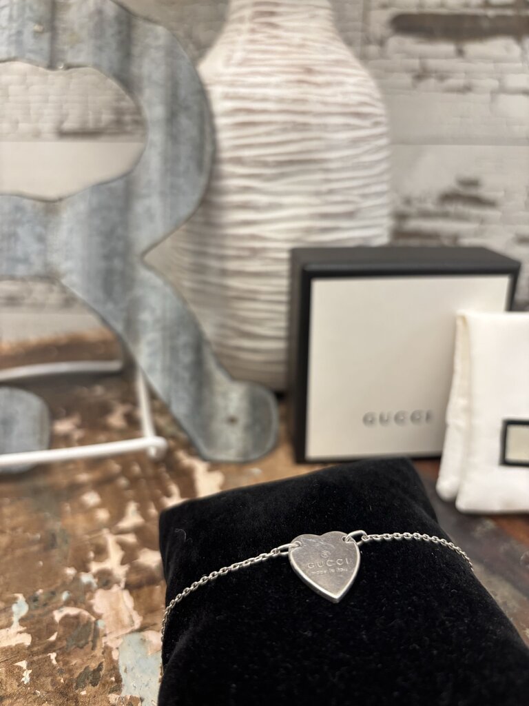 Gucci Heart Charm Sterling Silver Bracelet; Certificate of Authentication
