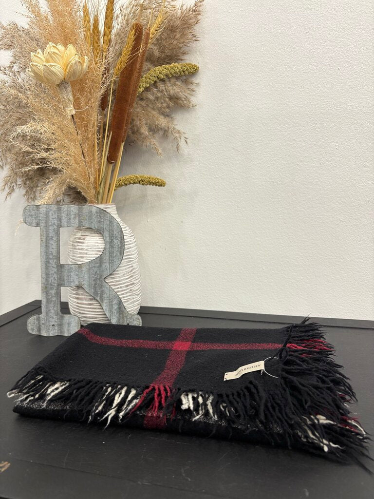 Burberry Black & Red Wool Scarf; Certificate of Authentication