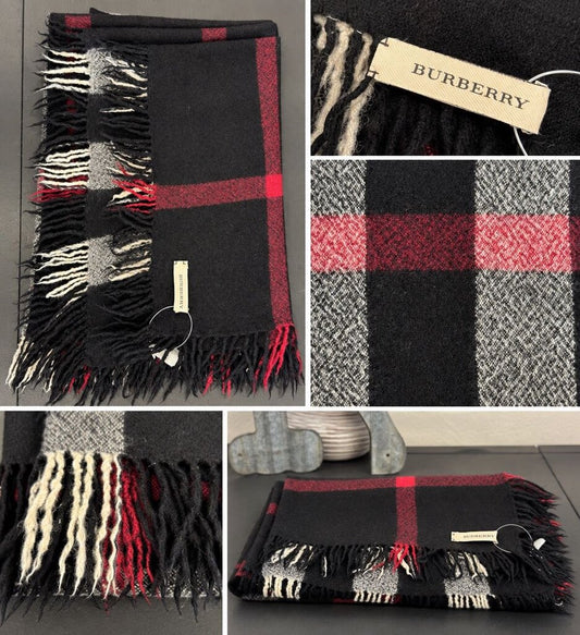 Burberry Black & Red Wool Scarf; Certificate of Authentication