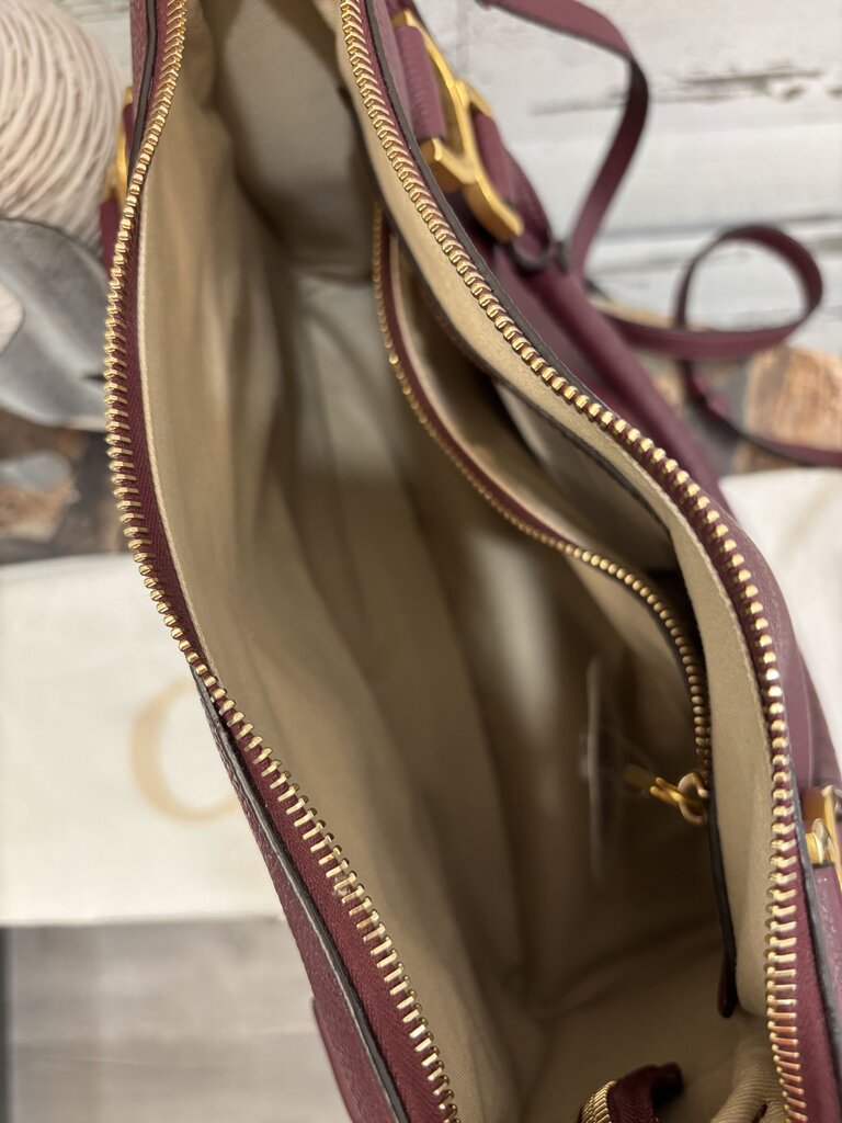 Chloé New Marcie Leather Satchel in a Burgundy Color with Gold Hardware; Certificate of Authentication