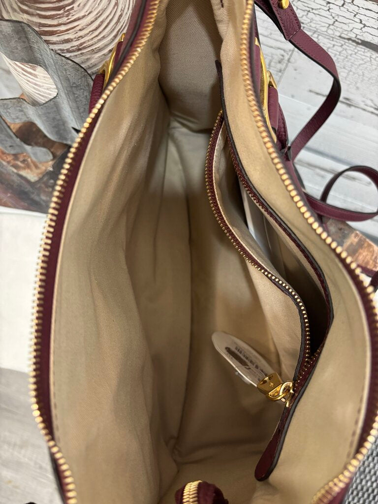 Chloé New Marcie Leather Satchel in a Burgundy Color with Gold Hardware; Certificate of Authentication