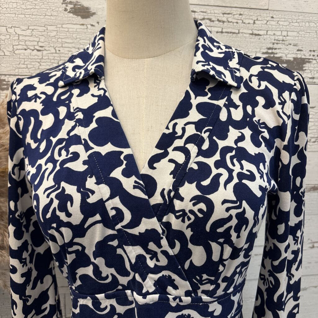 Lilly Pulitzer Blue and White Short Sleeve Dress Size: XS