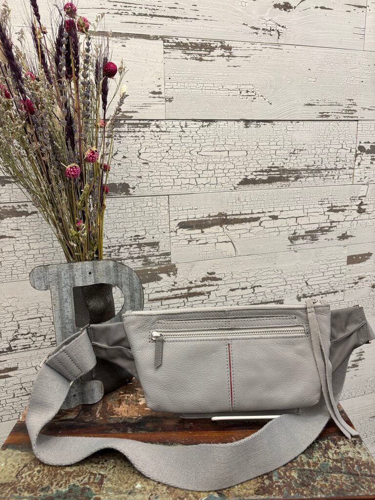 Hammitt Charles Crossbody Belt Bag in a Grey Leather Finish with Silver Hardware; Certificate of Authentication