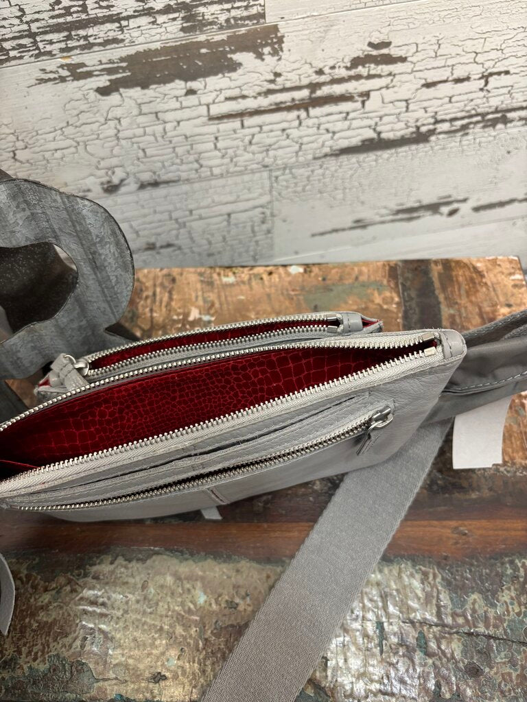 Hammitt Charles Crossbody Belt Bag in a Grey Leather Finish with Silver Hardware; Certificate of Authentication