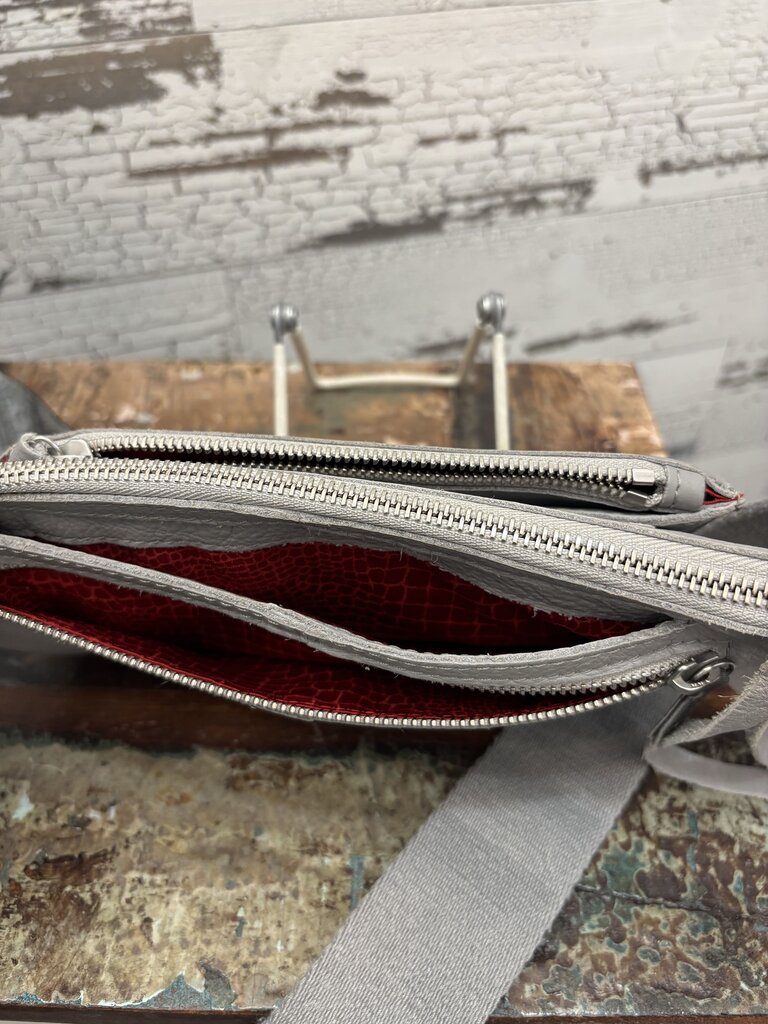 Hammitt Charles Crossbody Belt Bag in a Grey Leather Finish with Silver Hardware; Certificate of Authentication