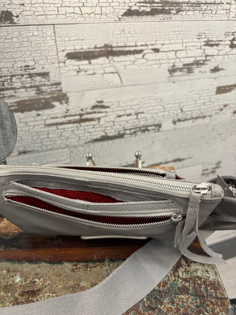 Hammitt Charles Crossbody Belt Bag in a Grey Leather Finish with Silver Hardware; Certificate of Authentication