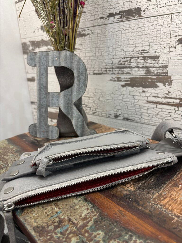 Hammitt Charles Crossbody Belt Bag in a Grey Leather Finish with Silver Hardware; Certificate of Authentication