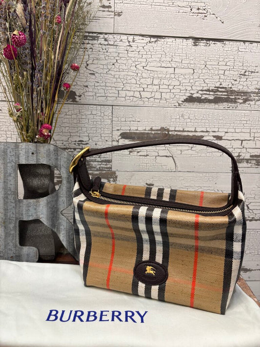 Burberry New Mini Highlands Check Shoulder Bag, Featuring a Cotton Linen Canvas Structure Check Pattern Leather Trim; Certificate of Authentication