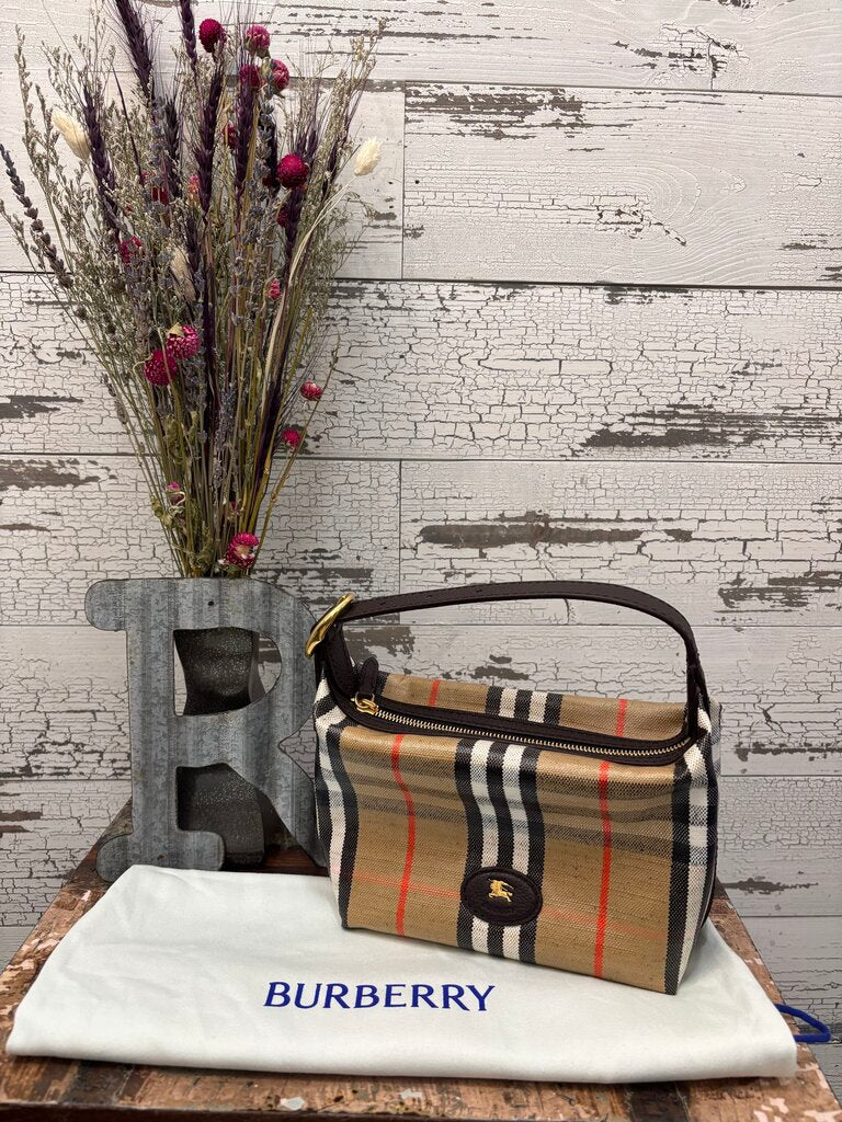 Burberry New Mini Highlands Check Shoulder Bag, Featuring a Cotton Linen Canvas Structure Check Pattern Leather Trim; Certificate of Authentication