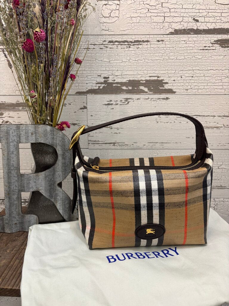 Burberry New Mini Highlands Check Shoulder Bag, Featuring a Cotton Linen Canvas Structure Check Pattern Leather Trim; Certificate of Authentication