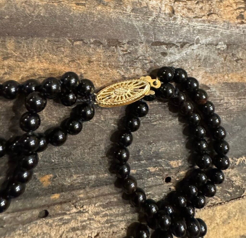 Vintage 14K Gold Freshwater Pearl and Black Onyx Set