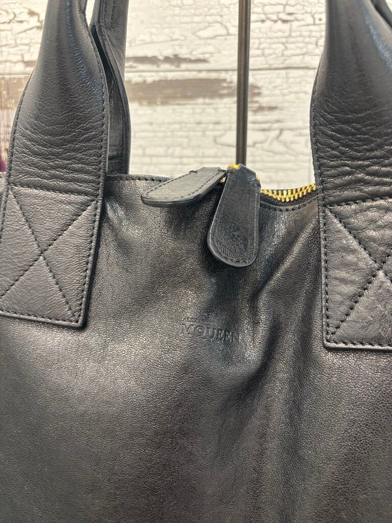 Alexander McQueen Black Leather Shopper Tote; Certificate of Authentication