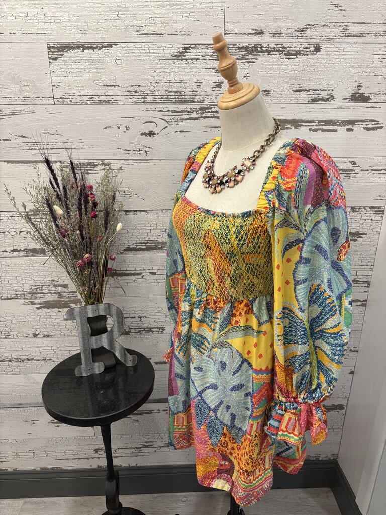 Farm Rio Summer Tapestry Long Sleeve Mini Dress