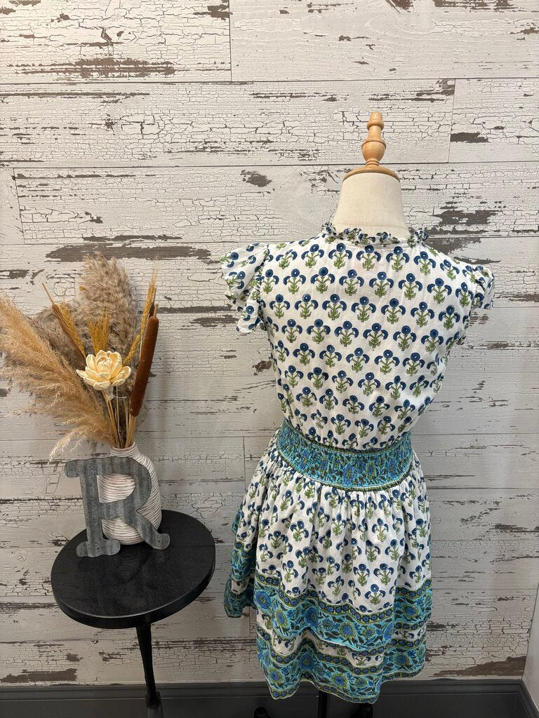 Victoria Dunn Blue & Green Floral Pattern Dress Size: XS