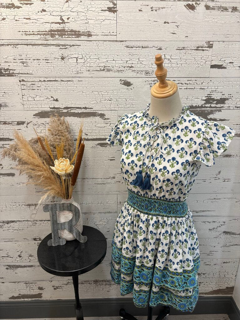 Victoria Dunn Blue & Green Floral Pattern Dress Size: XS