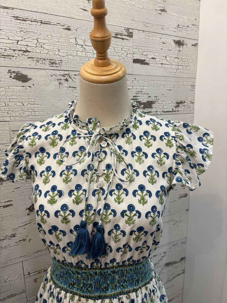 Victoria Dunn Blue & Green Floral Pattern Dress Size: XS