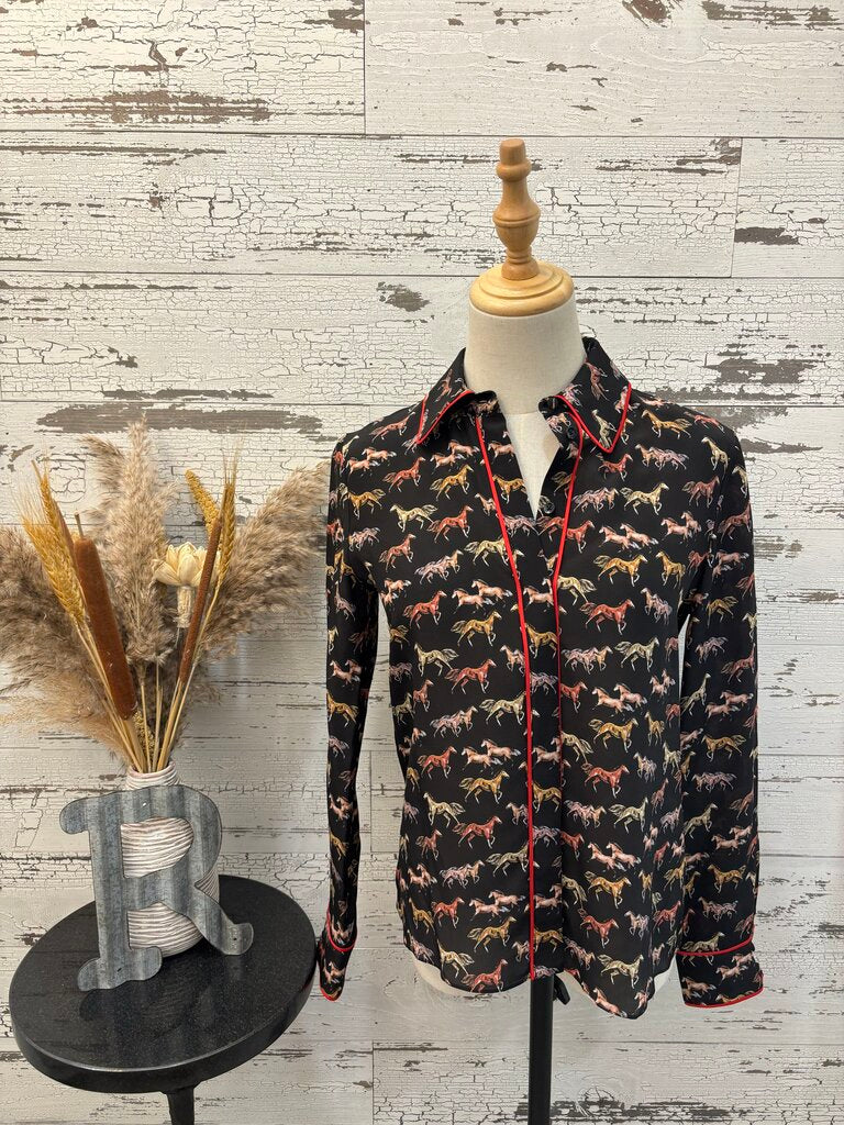 Alice + Olivia Designer Horse Print Blouse Size: XS