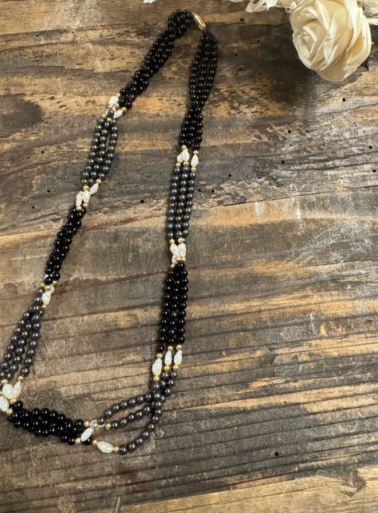 14K Gold Fresh Water Pearl Black Onyx Set