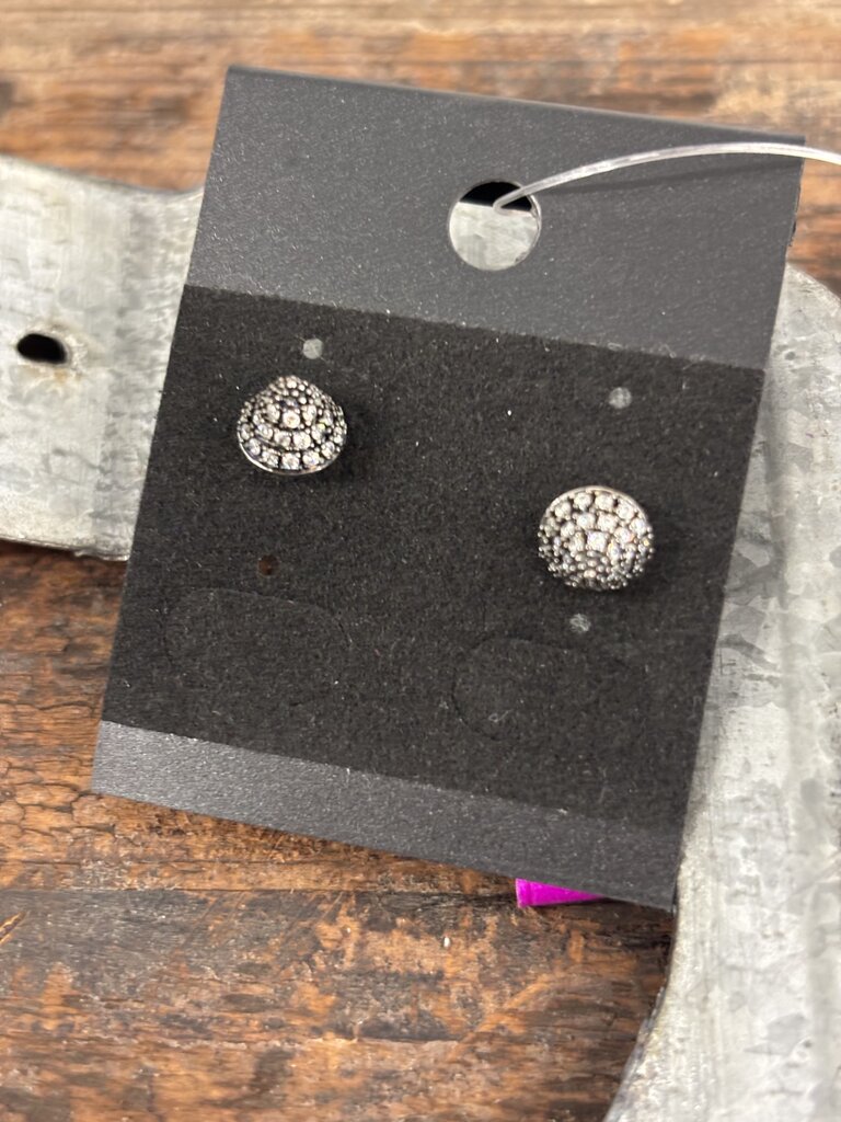 Domed Pave Gun Metal Crystal Earrings