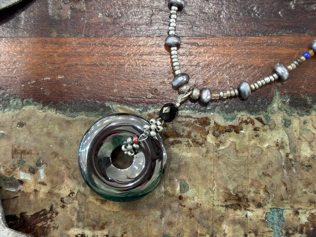 Bohemian Industrial Style Donut Style Silver Necklace