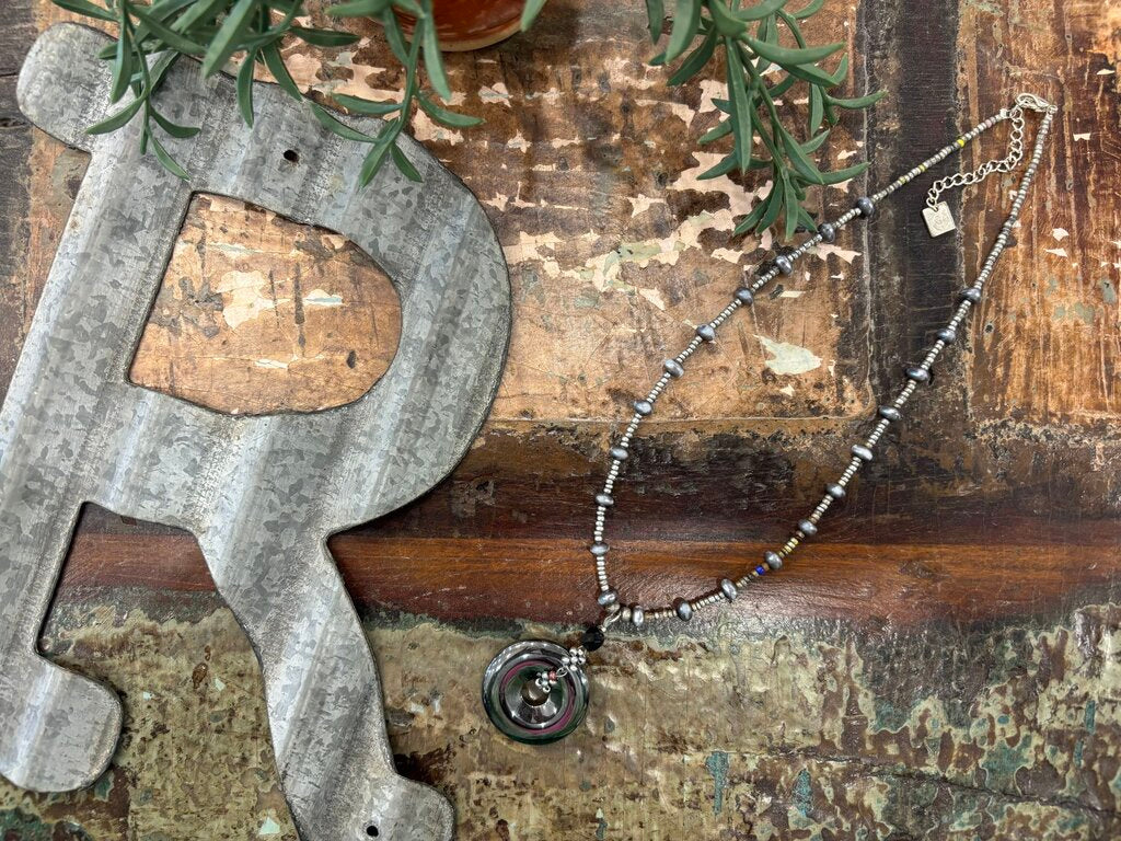 Bohemian Industrial Style Donut Style Silver Necklace