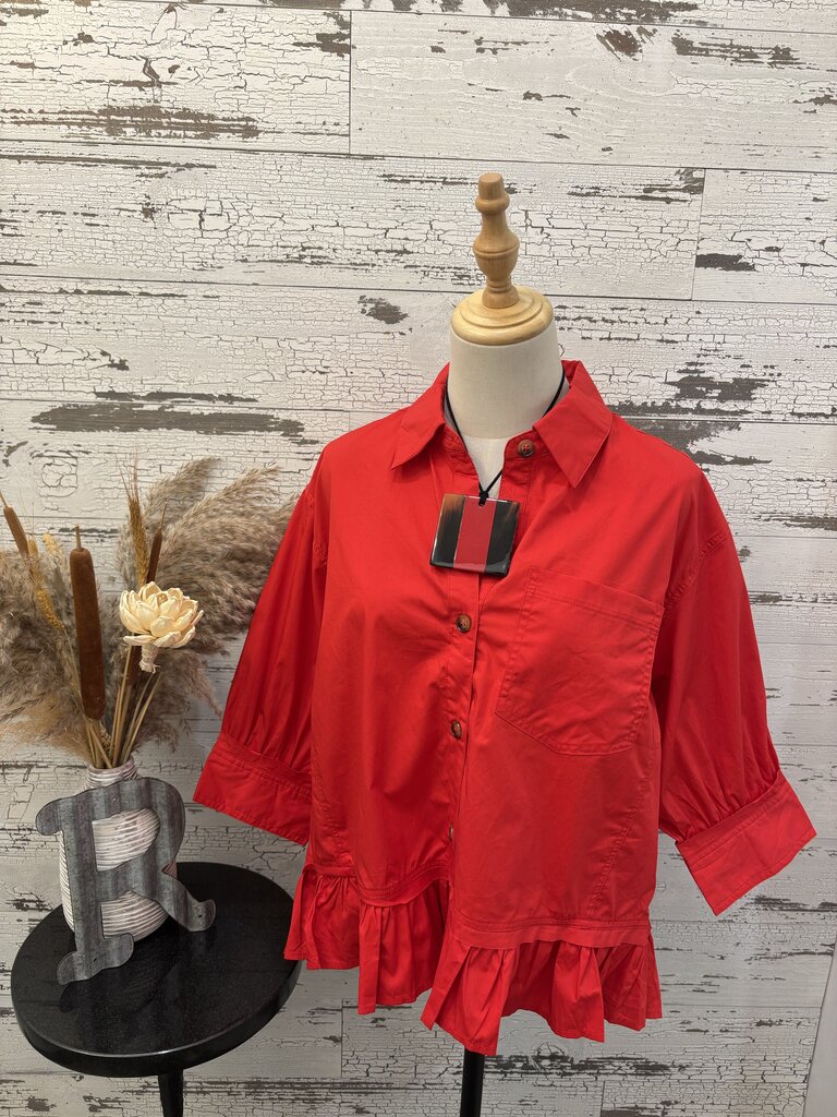Sewn & Seen NWT Red Ruffle Top