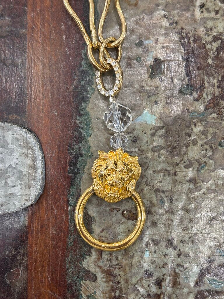 Equestrian Pendant Handmade Lion Gold Necklace